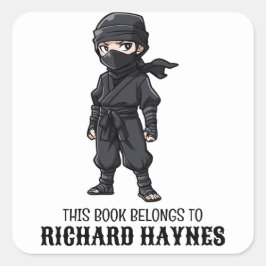 Schattige Cartoon Boys BLack Ninja Boekenlabel Vierkante Sticker