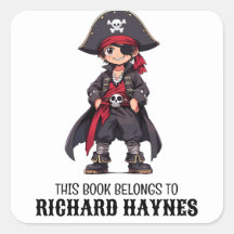 Schattige Cartoon Boys Pirate Book Label