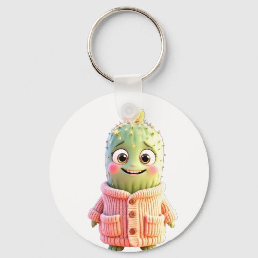 Schattige Cartoon Cactus Character Sleutelhanger (Achterkant)