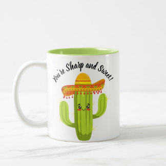 Schattige Cartoon Cactus Je bent scherp en lief Tweekleurige Koffiemok