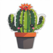 Schattige Cartoon Cactus Plant in Pot Met Bloem Sticker (Voorkant)