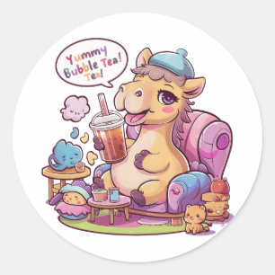 Schattige Cartoon Camel: Gezellig, Kawaii Vibes Ronde Sticker