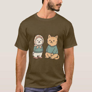 schattige Cartoon Cat Couple in Cozy Outfits T-shirt
