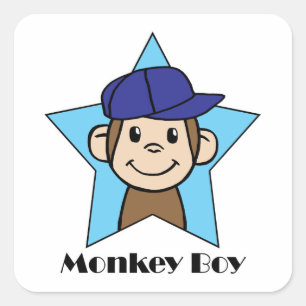 Schattige Cartoon Clip Art Gelukkig Aapje in Ster  Vierkante Sticker