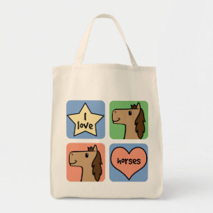 Schattige Cartoon Clip Art Ik Hou Van Paarden Tote Bag