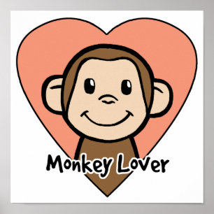 Schattige Cartoon Clip Art Lachende Aap Liefde in Poster