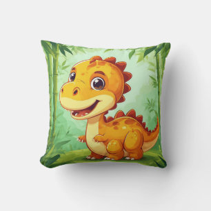 Schattige Cartoon Dinosaurus in Weelderige Groene  Kussen