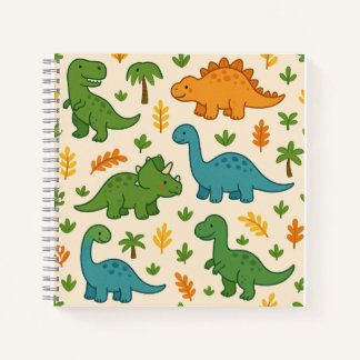 Schattige Cartoon-dinosaurussen met Bladeren – Leu Notitieboek
