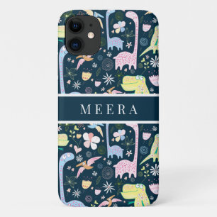 Schattige Cartoon Dinosaurussen Patroon Naam Donke iPhone 11 Hoesje