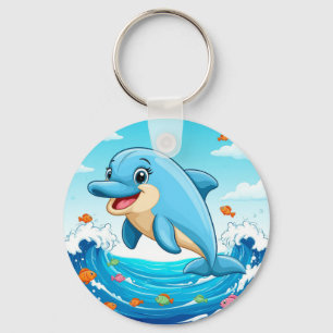 Schattige Cartoon Dolfijn Spetterend in Water Sleutelhanger