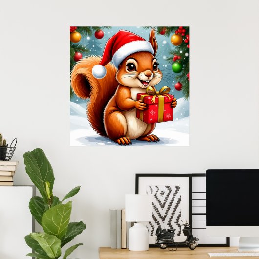 Schattige Cartoon eekhoorn Poster (Thuiskantoor)