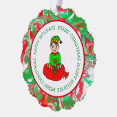 Schattige Cartoon Elf gepersonaliseerd geschenk La Ornament Kaart (Links)