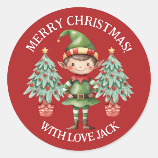 Schattige Cartoon Elf Jongen Prettig Kerst Brief Ronde Sticker