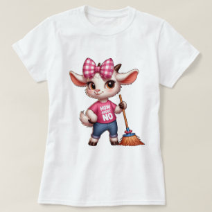 Schattige Cartoon Geit Met Strik en Bezem T-shirt