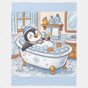 Schattige Cartoon Gelukkige Pinguïn Die Een Bad Ne Fleece Deken