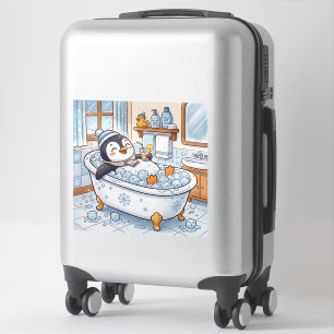 Schattige Cartoon Gelukkige Pinguïn Die Een Bad Ne Sticker