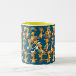 Schattige Cartoon Giraffe Rollen Naadloos Patroon Tweekleurige Koffiemok