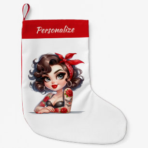 Schattige Cartoon Glam Vrouw Rozen Tatoeages Pop A Kleine Kerstsok