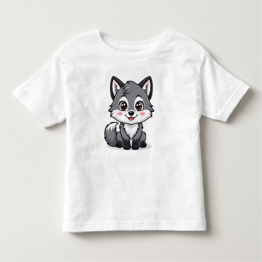 Schattige Cartoon Gray Wolf Character Kinder Shirts (Voorkant)