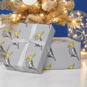 Schattige Cartoon Grijze Cockatiel Papegaai Vogels Cadeaupapier