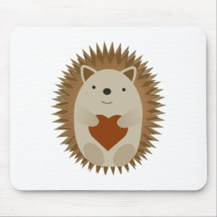 Schattige Cartoon Hedégel Holding a Heart Muismat