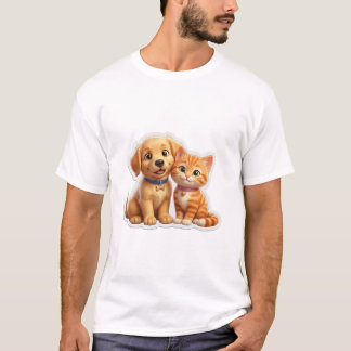 Schattige Cartoon Hond en Kat Beste Vrienden T-shirt