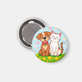 Schattige Cartoon Hond en Kat die Samen Zitten Magneet (Voorkant / Achterkant)