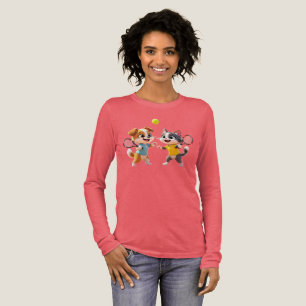 Schattige Cartoon Hond en Kat Spelen Padel Tennis Tri-Blend Shirt