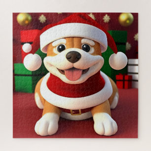 Schattige Cartoon Hond in Kerstman Outfit Legpuzzel