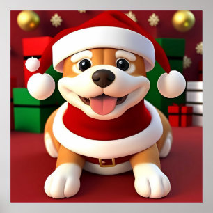 Schattige Cartoon Hond in Kerstman Outfit Poster