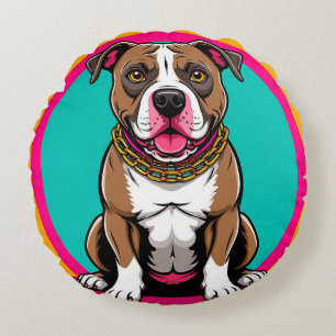 Schattige Cartoon Hond met Halsband Rond Kussen