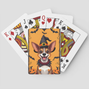 Schattige Cartoon Hond Verkleed als Heks Pokerkaarten