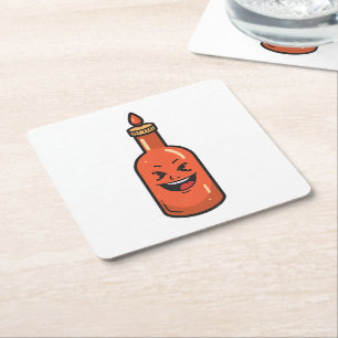 Schattige Cartoon Hot Sauce Fles Meme Vierkante Kartonnen Onderzetter