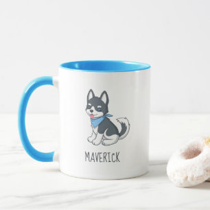 Schattige Cartoon Husky Puppy Hond Eigen Naam Mok