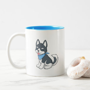 Schattige Cartoon Husky Puppy Hond Tweekleurige Koffiemok