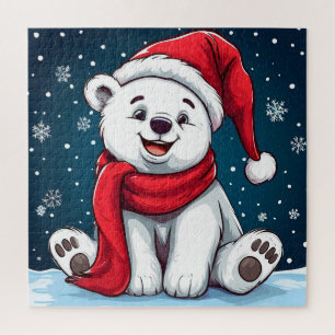 Schattige Cartoon Ijsbeer in Kerstman Hoed Legpuzzel