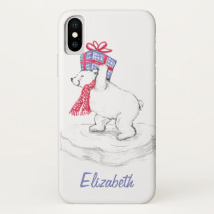 Schattige Cartoon Ijsbeer met Kerstcadeaus iPhone X Hoesje