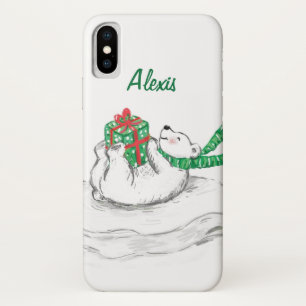 Schattige Cartoon Ijsbeer met Kerstcadeaus iPhone X Hoesje