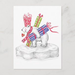 Schattige cartoon ijsbeer met kerstcadeaus feestdagenkaart