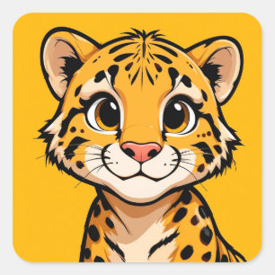 Schattige Cartoon Jachtluipaard Welp 🐾 Aardige Wi Vierkante Sticker