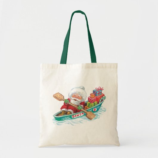 Schattige cartoon jolige kerstman in een roeiboot tote bag (Voorkant)