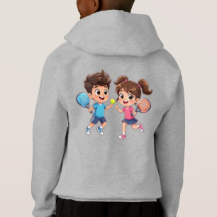 Schattige Cartoon Jongen en Meisje Spelen Padel Te