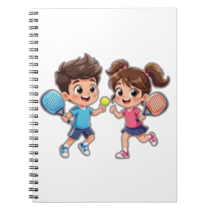 Schattige Cartoon Jongen en Meisje Spelen Padel Te Notitieboek