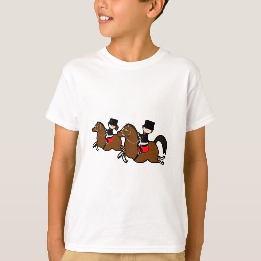 Schattige cartoon jongen meisje rijdend op dressuu t-shirt (Voorkant)