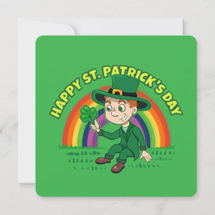 Schattige cartoon kabouter met klaver en regenboog feestdagenkaart