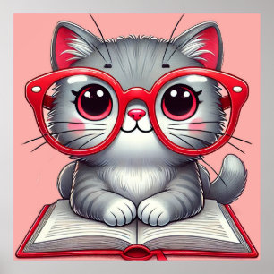Schattige cartoon kat draagt een bril poster