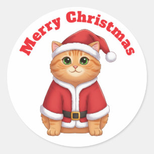 Schattige Cartoon Kat in Kerstman Pak - Prettig Ke Ronde Sticker