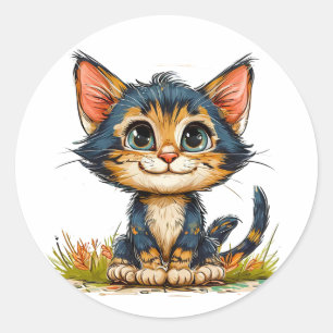 Schattige cartoon kat ronde sticker