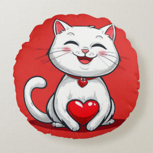 Schattige cartoon kat verliefd rond kussen