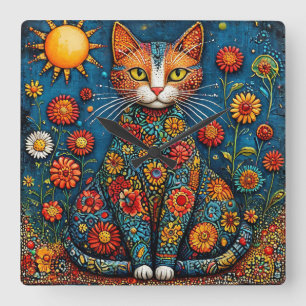 Schattige cartoon kat vierkante klok